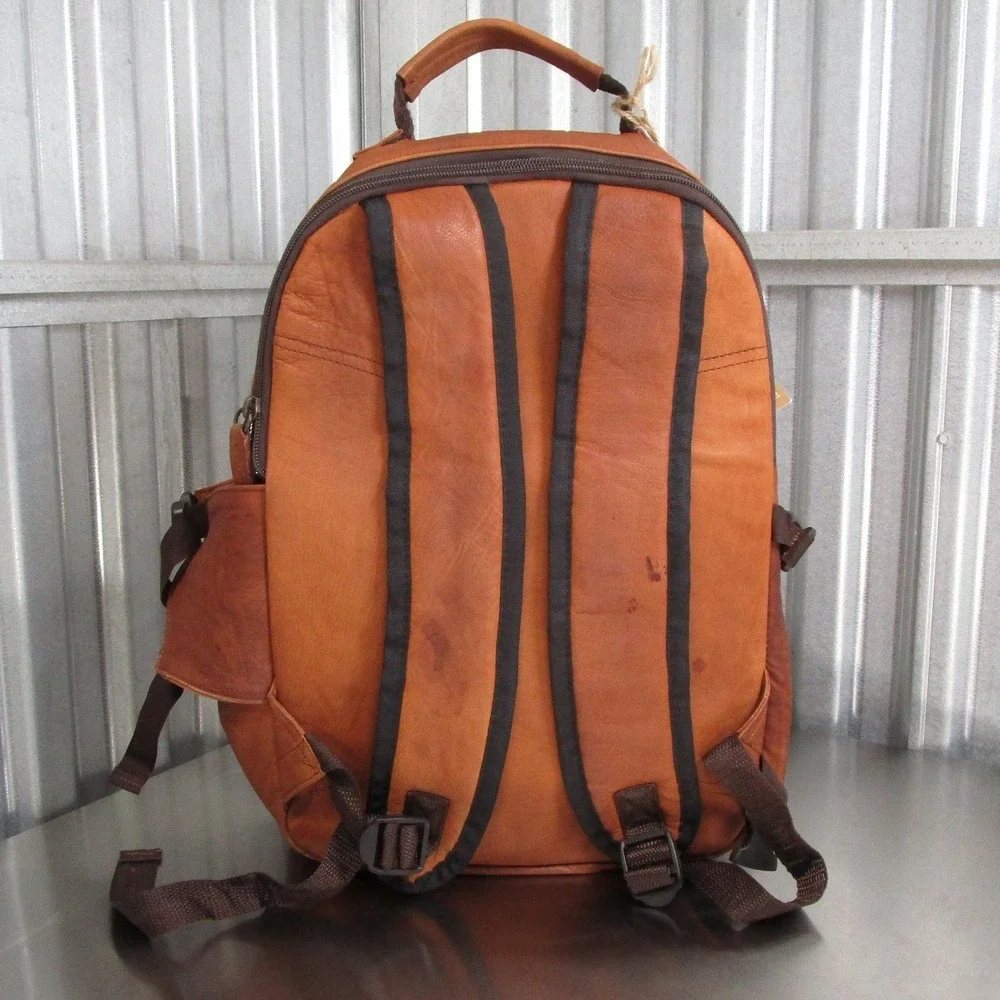 Argali Wines Premium Tan Calfskin Leather Insulated Picnic Backpack Bag New